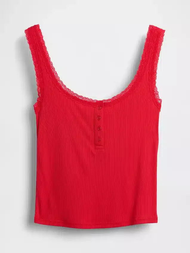 Mini Rib Lace Henley-pyjamas-tanktop