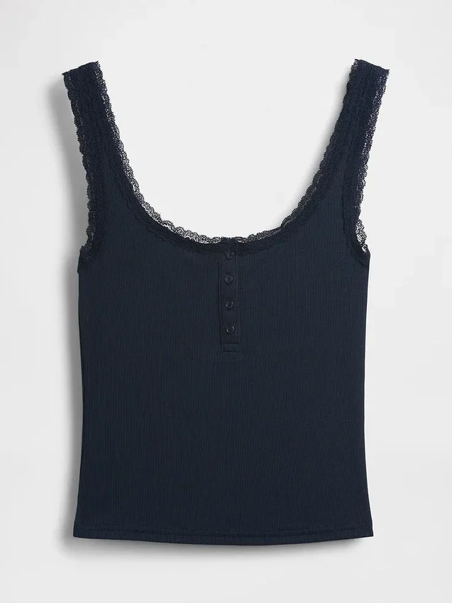 Mini Rib Lace Henley-pyjamas-tanktop