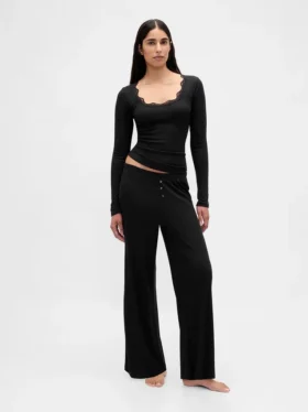 Mini Rib-pyjamasoverdel med blonder