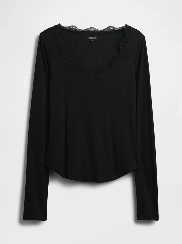 Mini Rib-pyjamasoverdel med blonder
