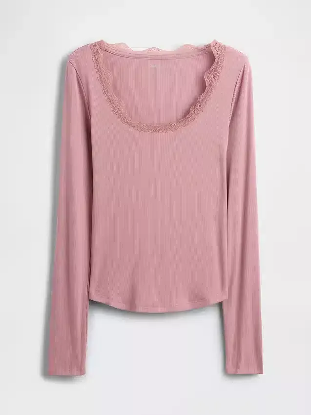 Mini Rib-pyjamasoverdel med blonder