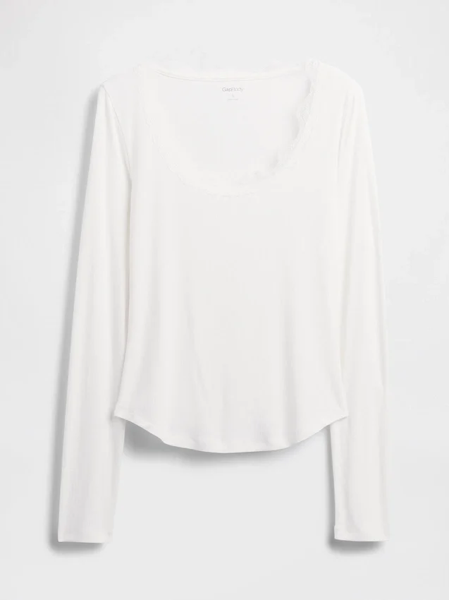 Mini Rib-pyjamasoverdel med blonder
