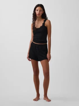 Mini-ribbede, løstsittende pyjamas-Shorts