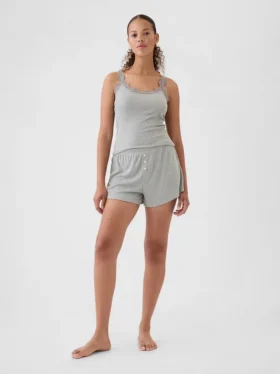 Mini-ribbede, løstsittende pyjamas-Shorts