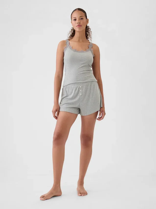 Mini-ribbede, løstsittende pyjamas-Shorts