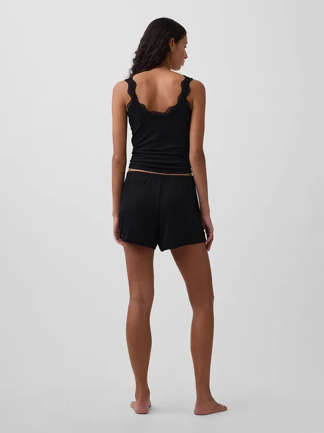 Mini-ribbede, løstsittende pyjamas-Shorts
