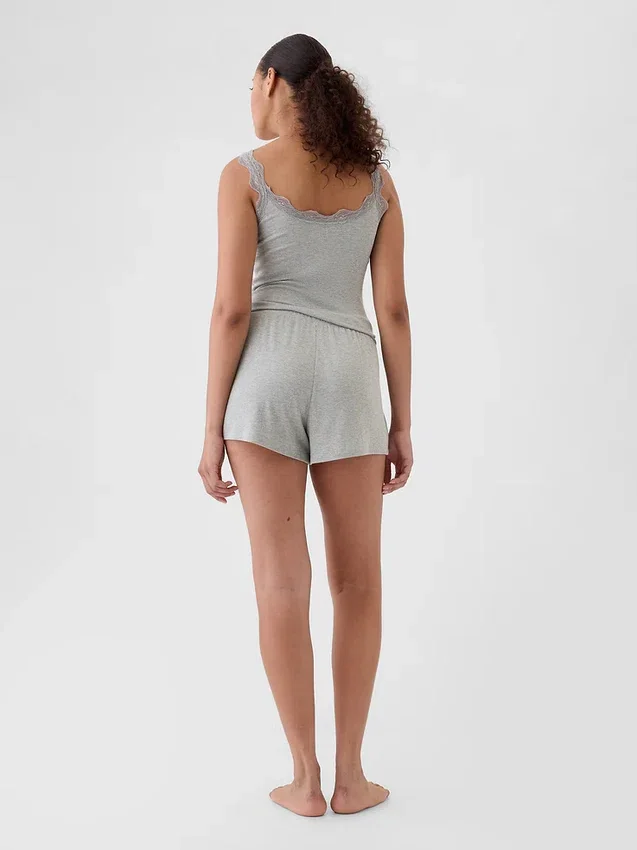 Mini-ribbede, løstsittende pyjamas-Shorts