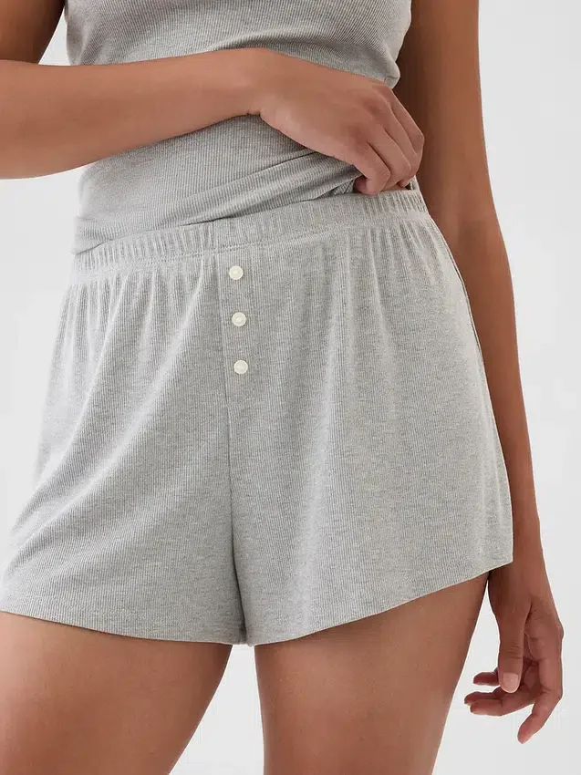 Mini-ribbede, løstsittende pyjamas-Shorts
