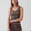 Mini ribbet pyjamas-tanktop med blonderkant