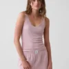 Mini ribbet pyjamas-tanktop med blonderkant