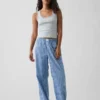 Mini ribbet pyjamas-tanktop med blonderkant