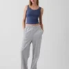 Mini ribbet pyjamas-tanktop med blonderkant