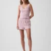 Mini ribbet pyjamas-tanktop med blonderkant