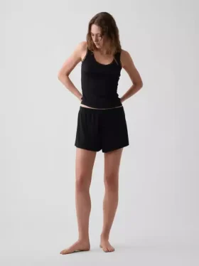 Mini ribbet pyjamas-tanktop med blonderkant