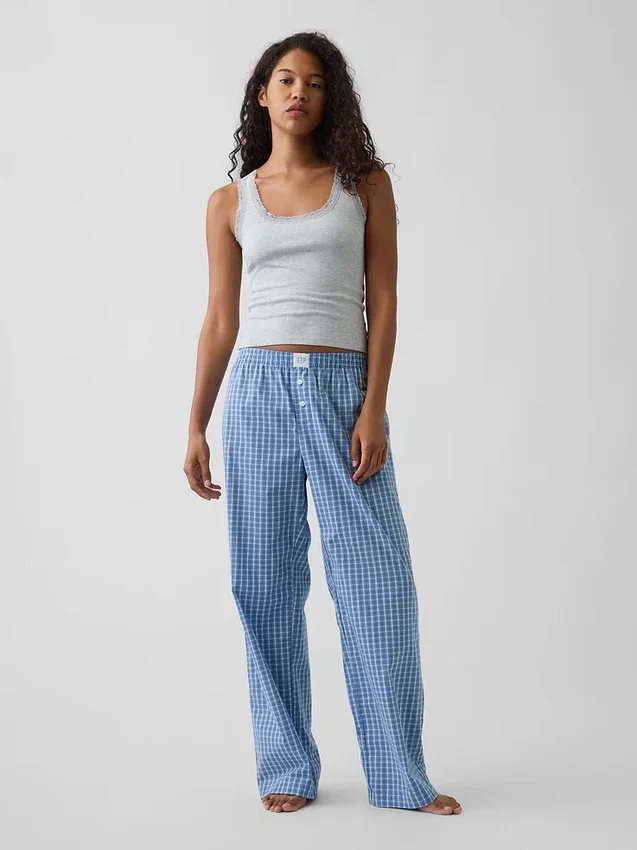 Mini ribbet pyjamas-tanktop med blonderkant