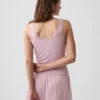 Mini ribbet pyjamas-tanktop med blonderkant