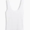 Mini ribbet pyjamas-tanktop med blonderkant