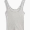 Mini ribbet pyjamas-tanktop med blonderkant