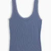 Mini ribbet pyjamas-tanktop med blonderkant