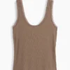 Mini ribbet pyjamas-tanktop med blonderkant