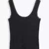 Mini ribbet pyjamas-tanktop med blonderkant