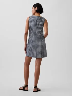 Mini-shiftkjole i gingham-denim