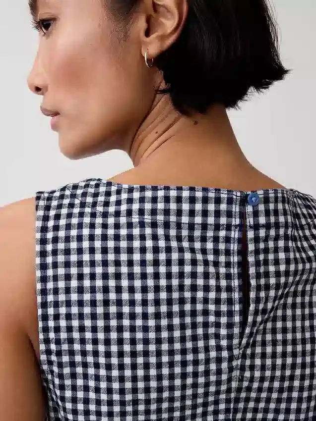 Mini-shiftkjole i gingham-denim