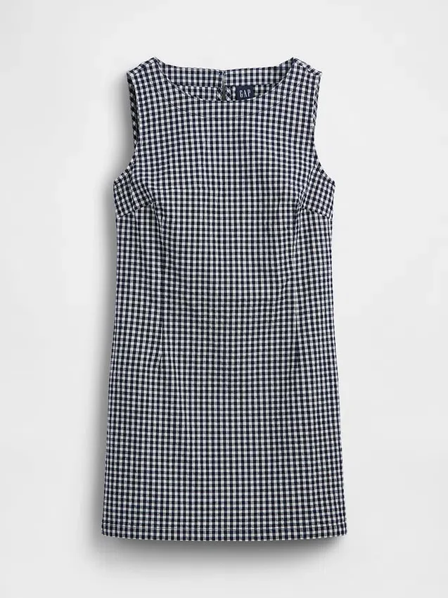 Mini-shiftkjole i gingham-denim