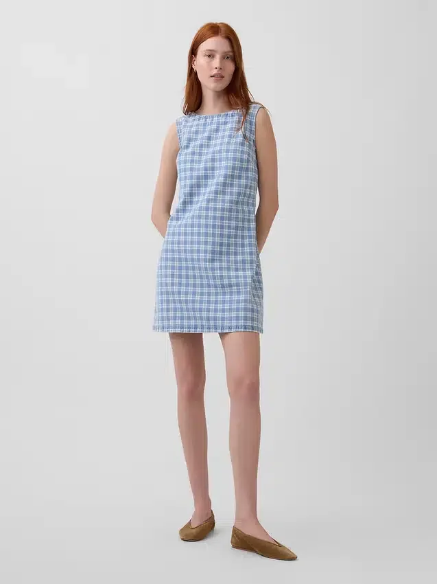 Mini-shiftkjole i rutete denim