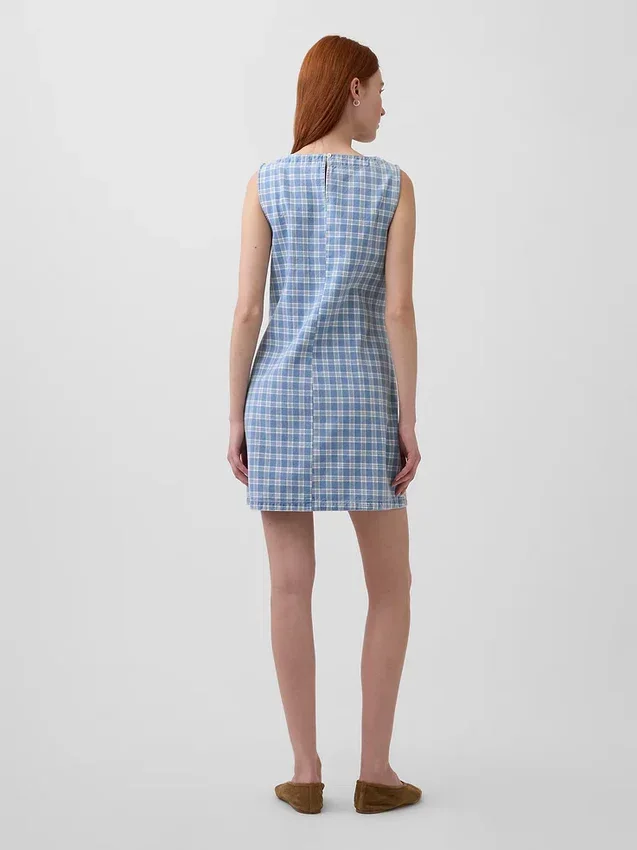 Mini-shiftkjole i rutete denim