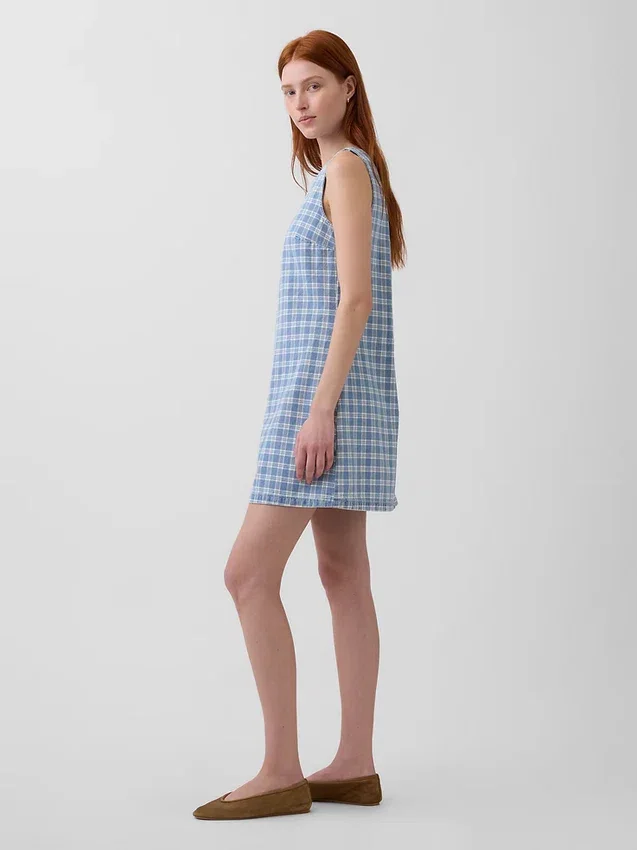 Mini-shiftkjole i rutete denim
