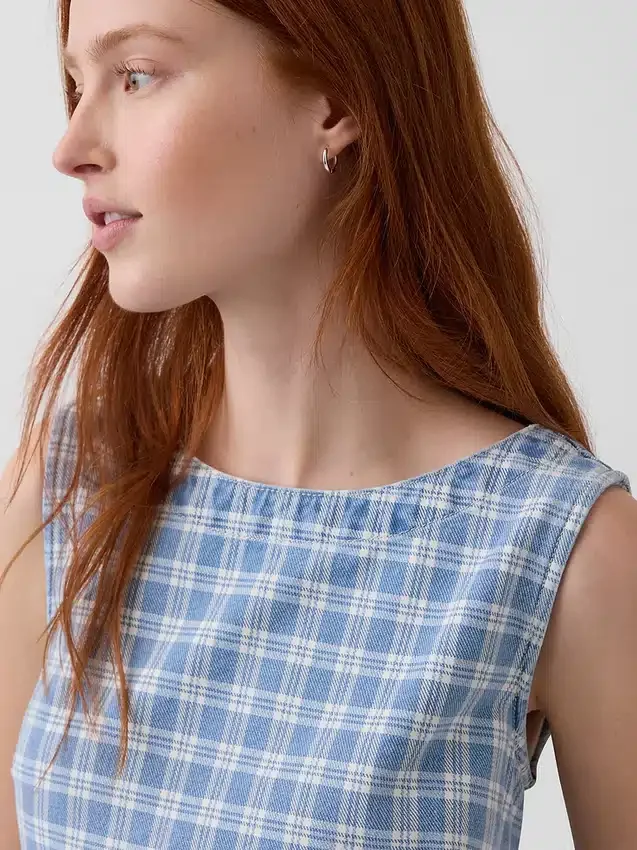 Mini-shiftkjole i rutete denim