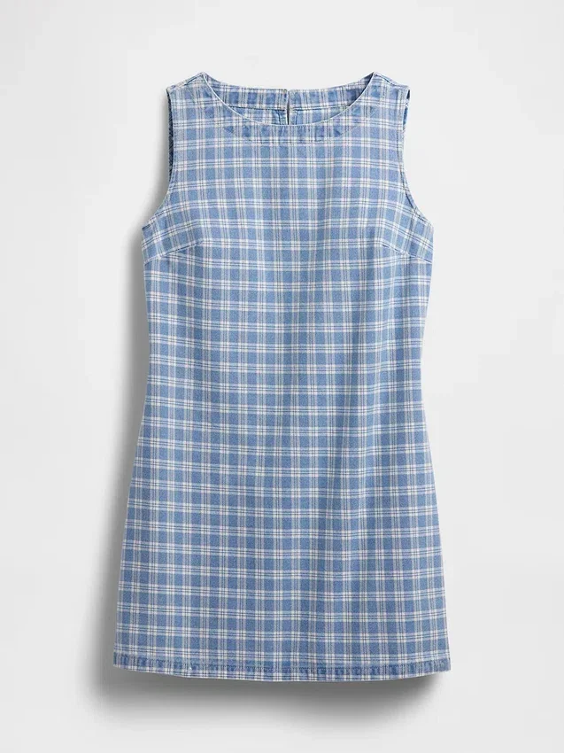 Mini-shiftkjole i rutete denim