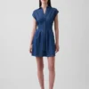 Mini-skjortekjole i denim med plissering
