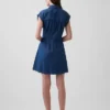 Mini-skjortekjole i denim med plissering