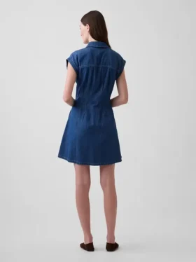 Mini-skjortekjole i denim med plissering
