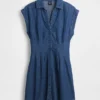 Mini-skjortekjole i denim med plissering