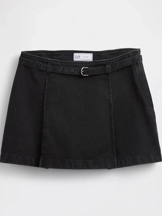 Mini-skjørt i denim med belte