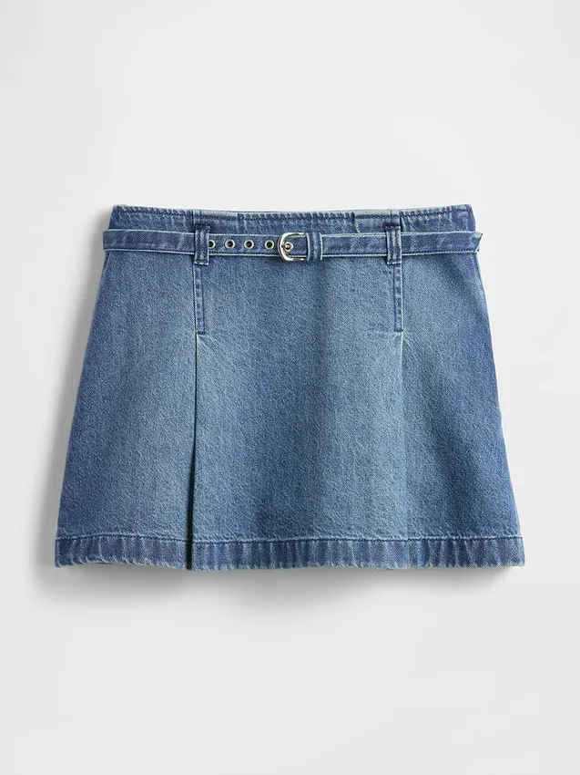 Mini-skjørt i denim med belte