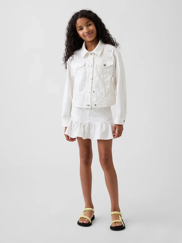 Mini-skjørt i denim med volanger for barn