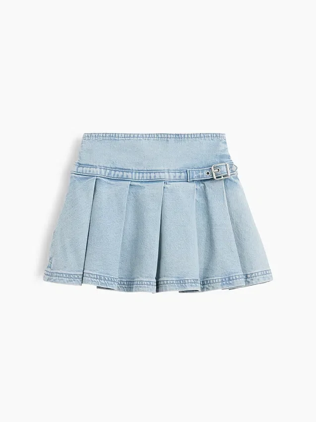 Mini-skjørt i plissert denim for barn