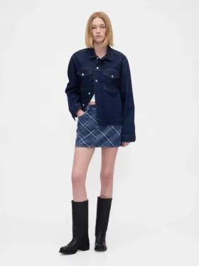 Mini-skjørt i rutete denim