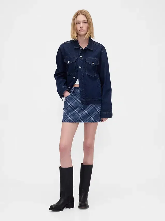 Mini-skjørt i rutete denim