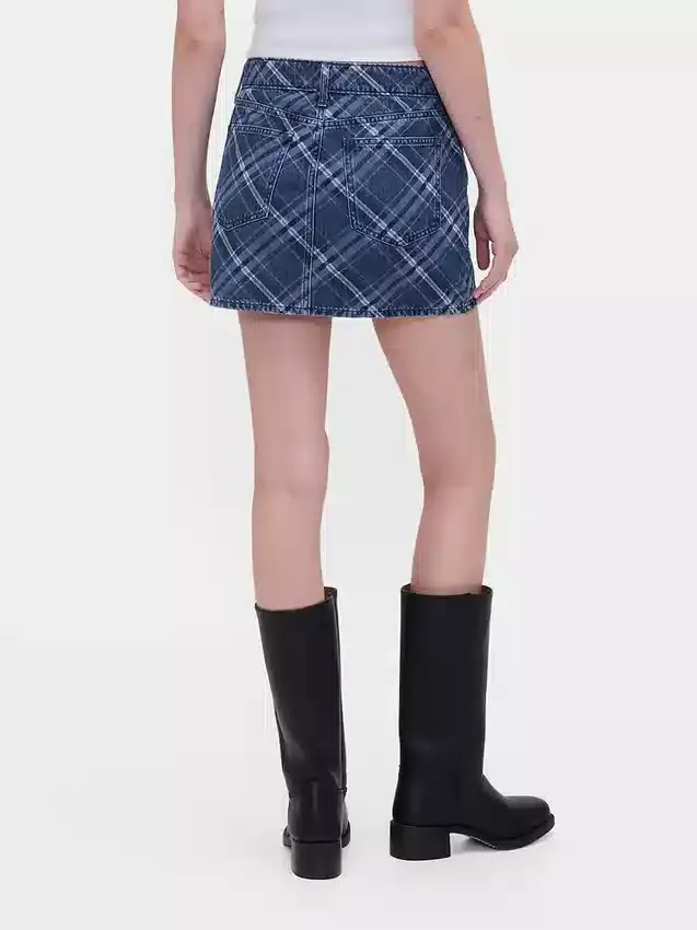 Mini-skjørt i rutete denim
