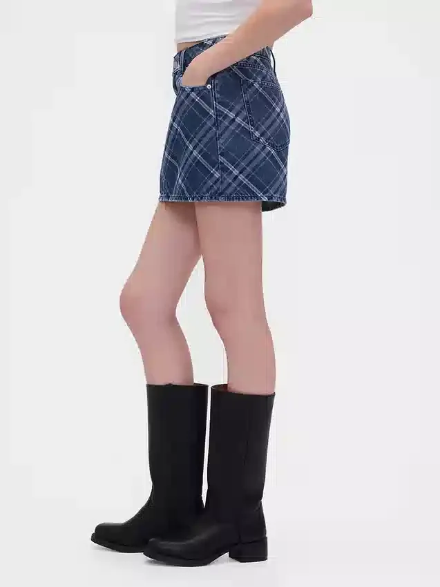 Mini-skjørt i rutete denim