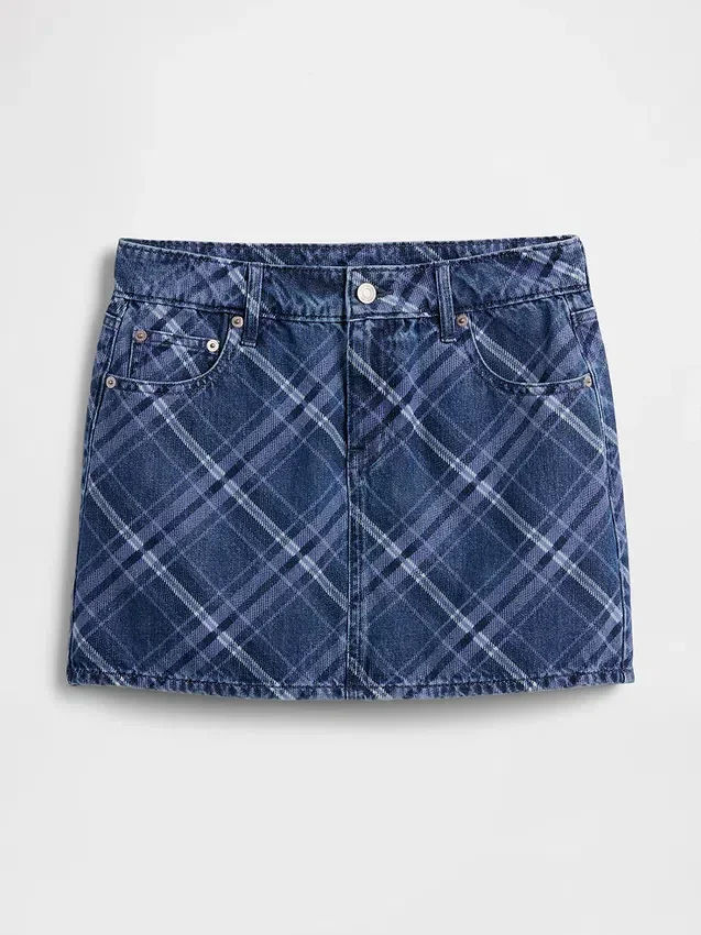 Mini-skjørt i rutete denim