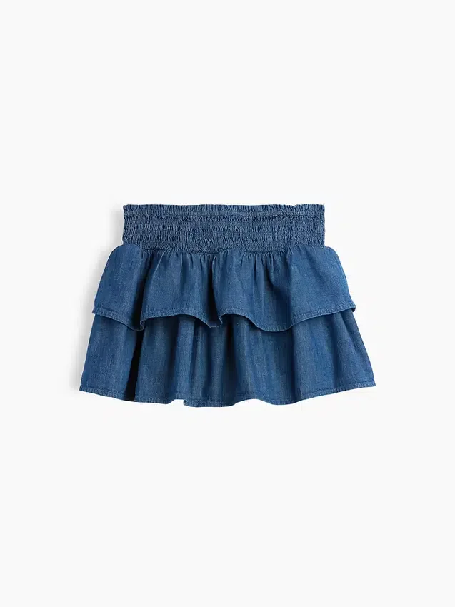 Mini-skort i denim med smocking for barn