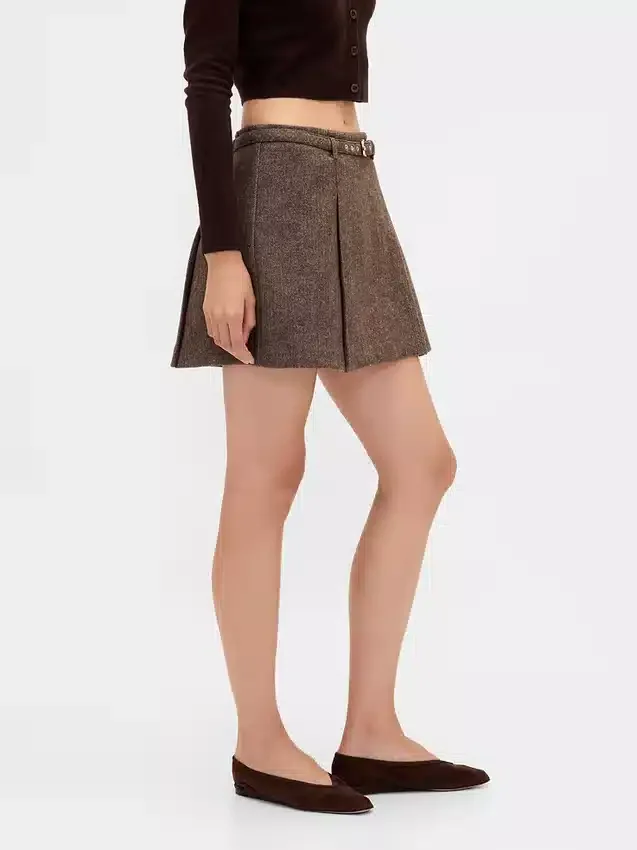 Mini-skort i plissert ullblanding