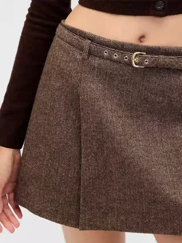 Mini-skort i plissert ullblanding