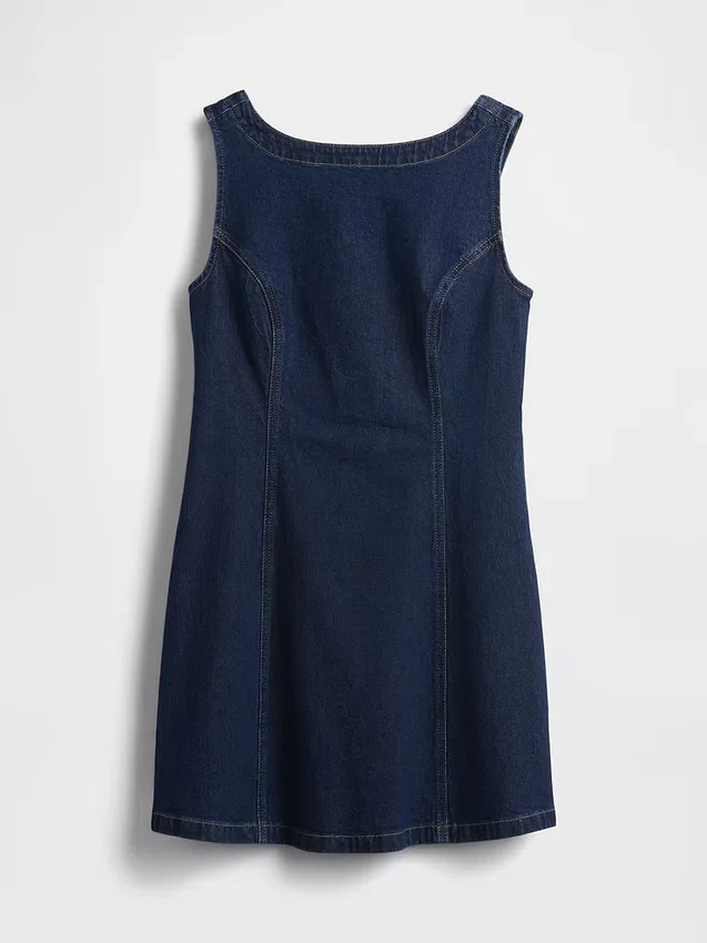 Minikjole i denim med båthals
